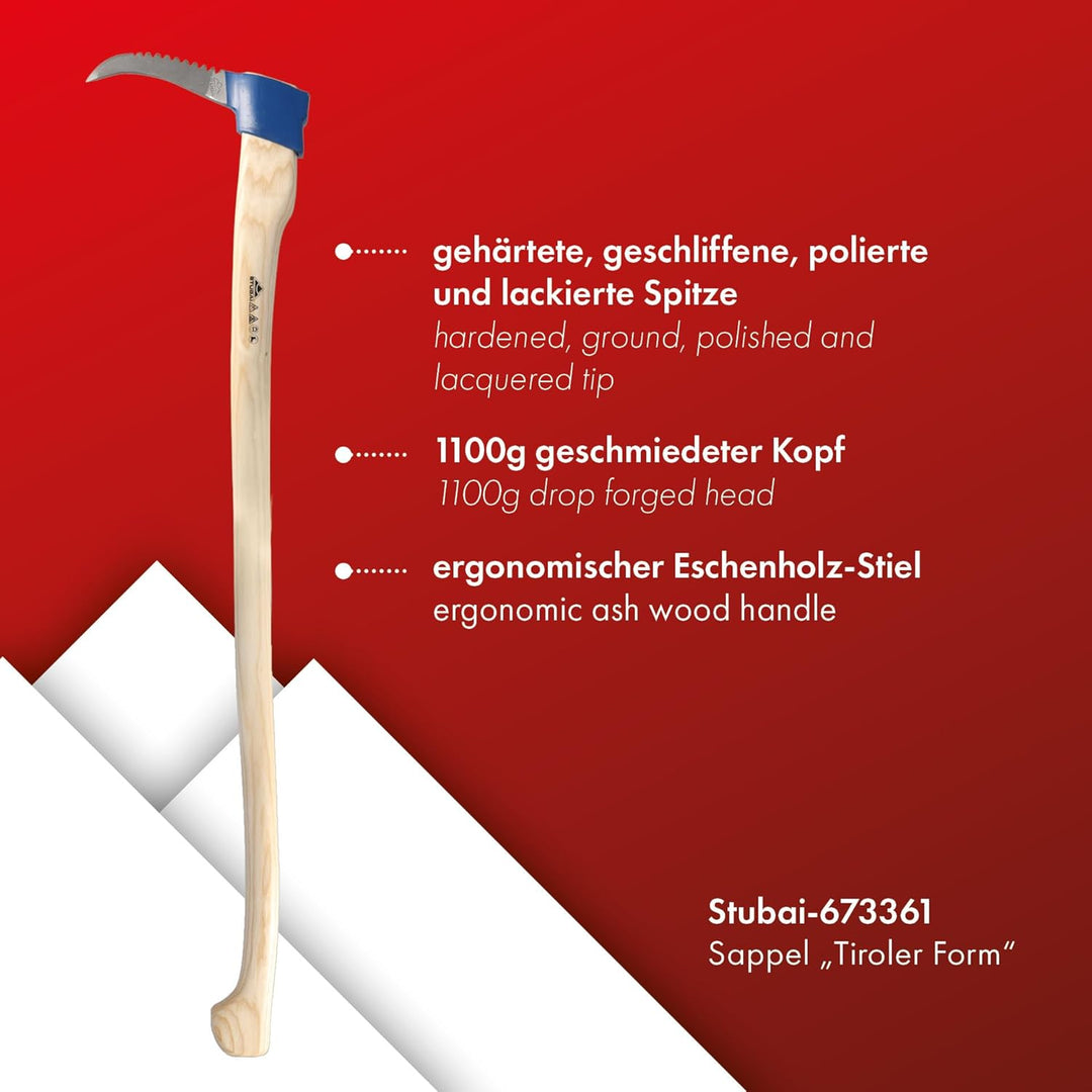 STUBAI Sappel mit Zähnen Tiroler Form | 1.100 g Kopfgewicht | Gehärtet, geschliffen, poliert & lacki