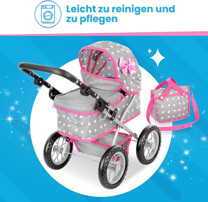 Kinderplay Puppenwagen ab 2 Jahre, Puppenbuggy ab 2 Jahre - Leichte und Stabile Konstruktion, Höhenv