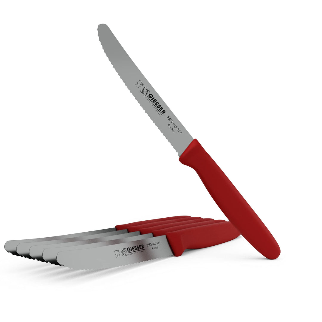 Giesser seit 1776 - Made in Germany - Tomatenmesser 6er Set rot, Klinge 11 cm, rutschfest, kleines U