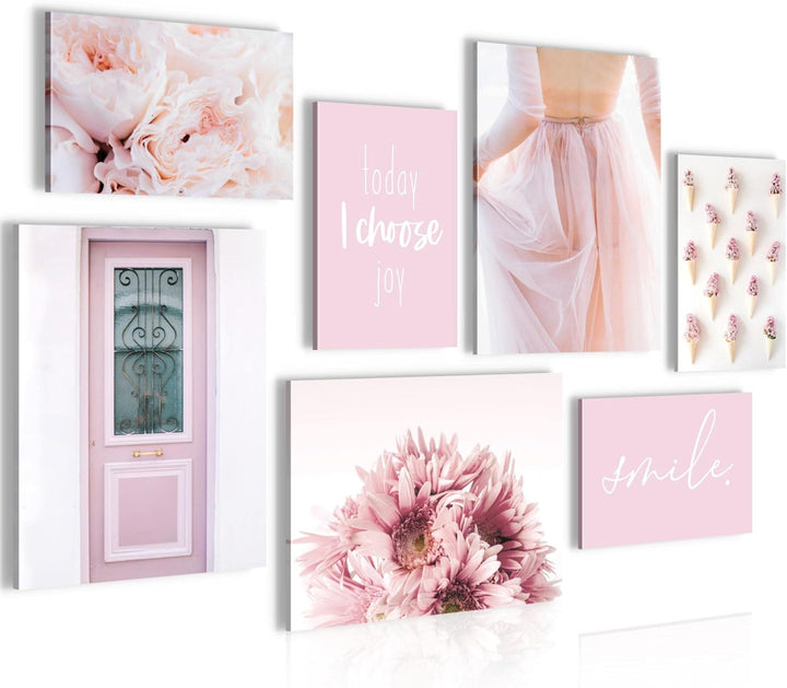 Novart Wandbilder Fashion - KOMPLETT AUFHÄNGFERTIG - Rosa Wohnzimmer Mädchen Teenager- 7 Moderne Moo