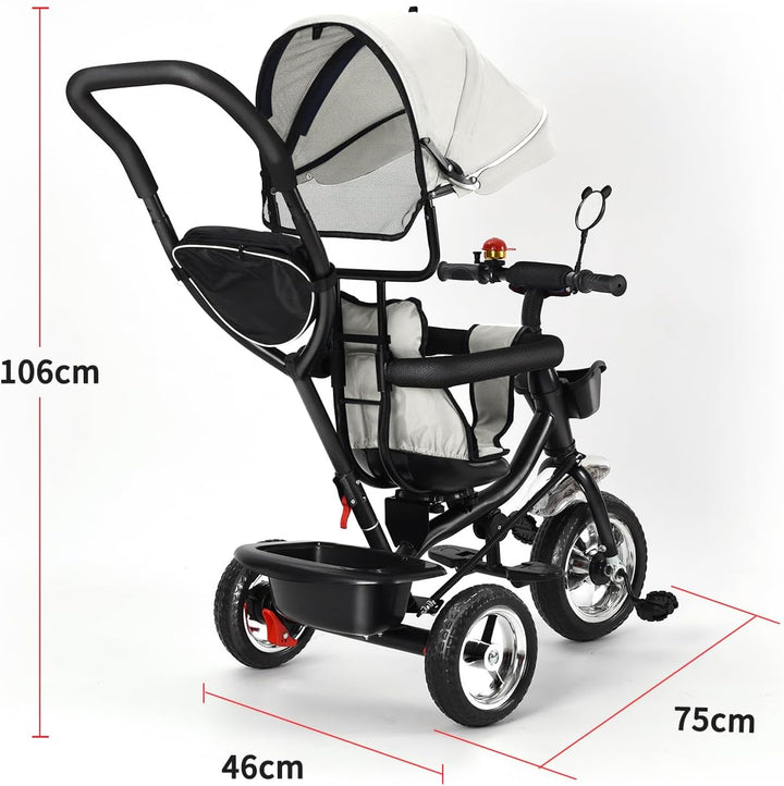 Dreirad 4 in 1 Aveo, Kinderdreirad, Jogger mit Zubehör, Klappbar, Dachfenster, Lenker, Unplattbar-Rä