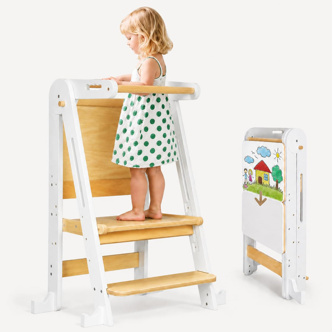 Lernturm ab 1 Jahr | 2 in 1 Learning Tower für Kinder | Klappbare Tritthocker mit Reissbrett | Lernt