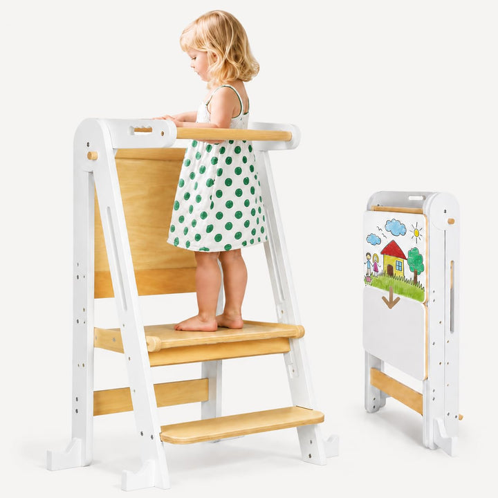 Lernturm ab 1 Jahr | 2 in 1 Learning Tower für Kinder | Klappbare Tritthocker mit Reissbrett | Lernt