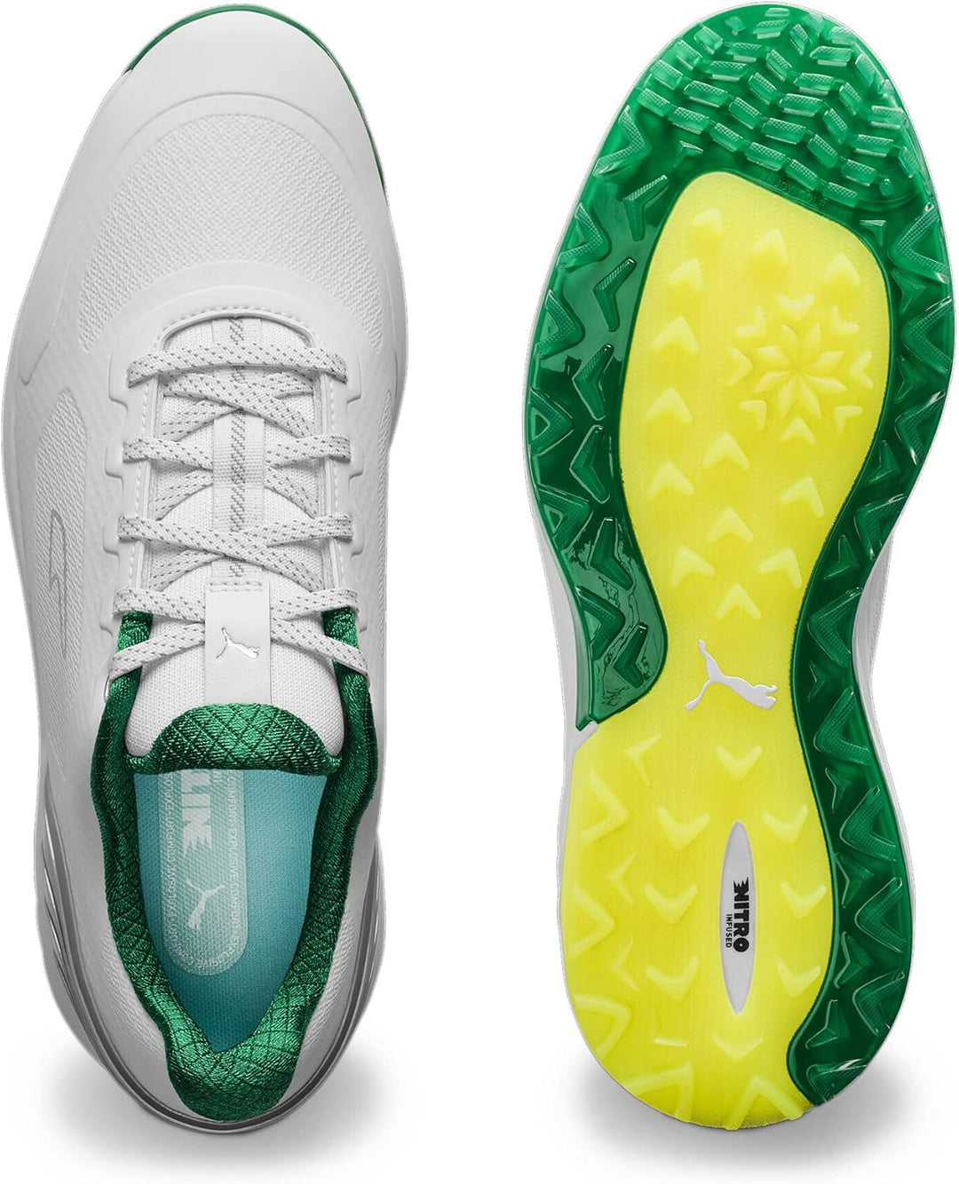 PUMA Herren Alphacat Nitro Golfschuh, 40.5 EU White Archive Green Yellow Burst