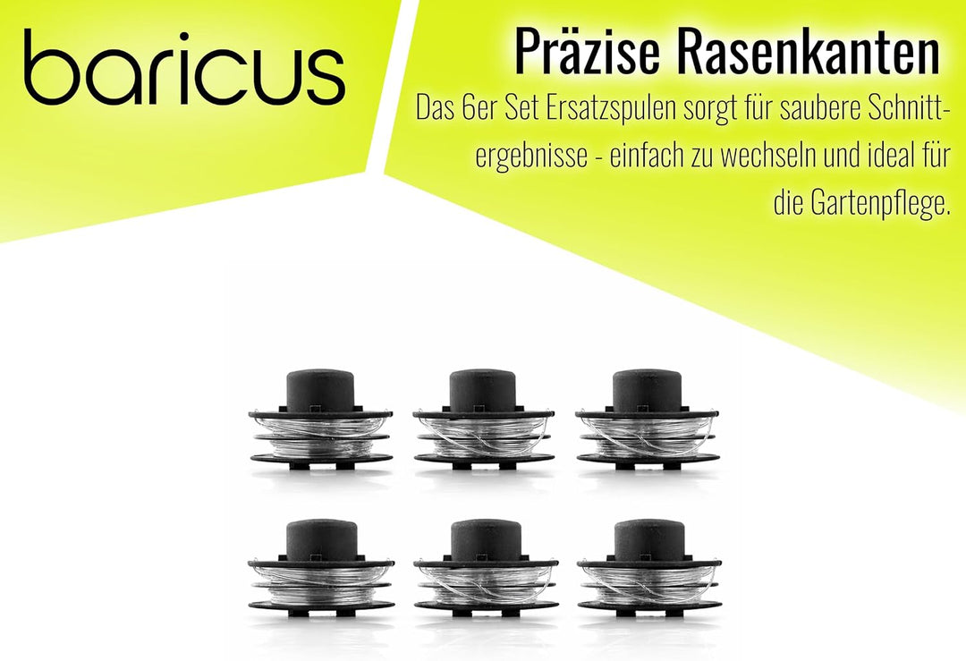 Baricus Ersatzspulen Nylonfäden Nylonspulen im praktischen 6er Pack für Akku-Rasentrimmer QV90162