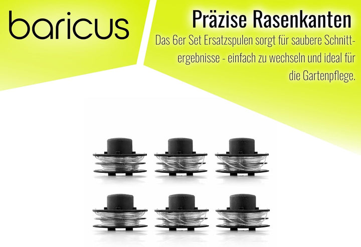 Baricus Ersatzspulen Nylonfäden Nylonspulen im praktischen 6er Pack für Akku-Rasentrimmer QV90162