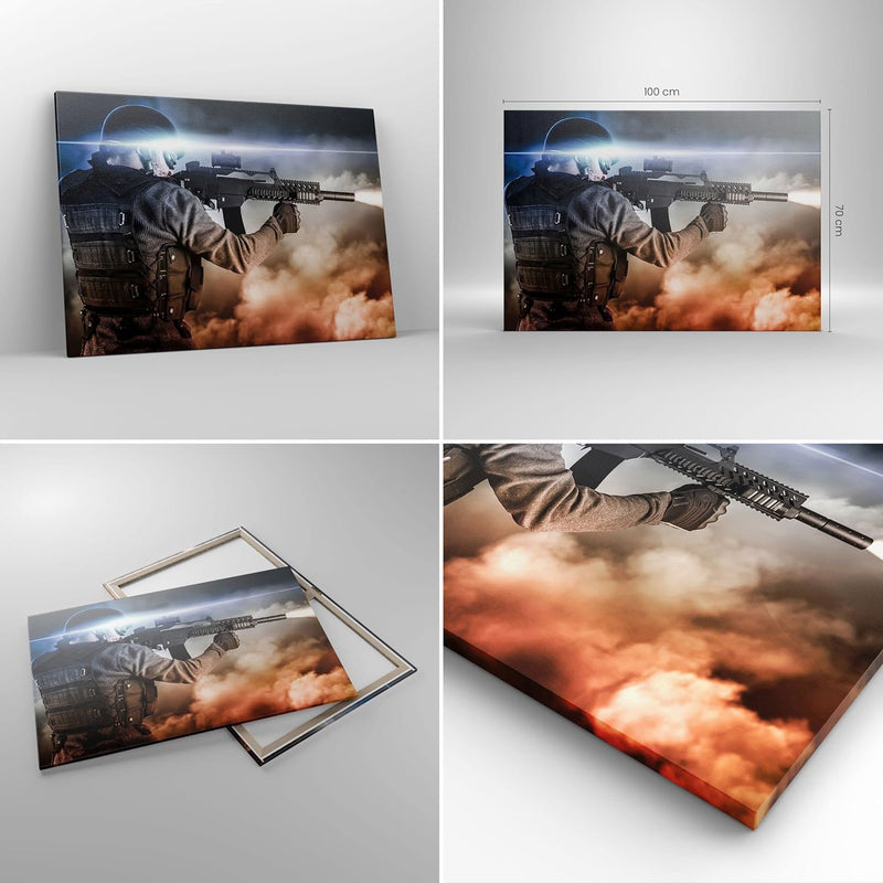 Bilder auf Leinwand 100x70cm Leinwandbild Armee Soldat Shooter kugelsichere Weste Gross Wanddeko Bil