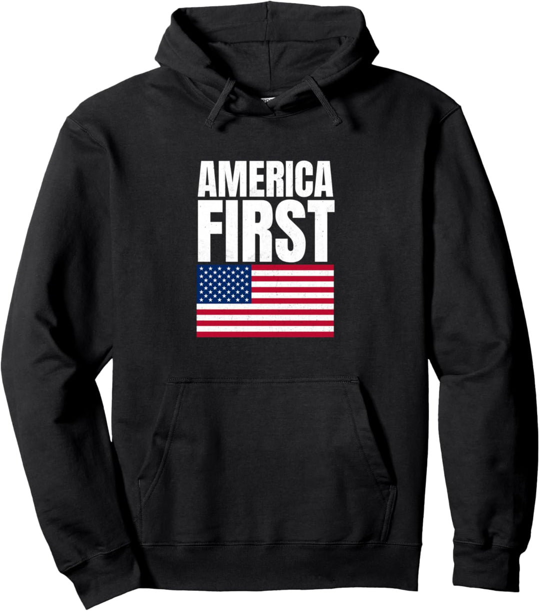 America First Flag Pro Trump USA Conservative Vintage Gift Pullover Hoodie