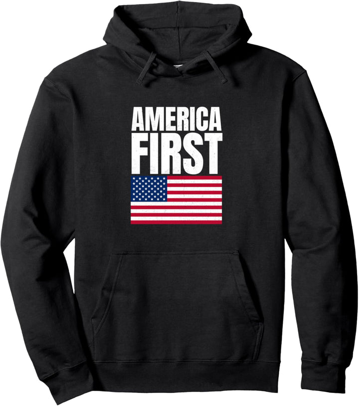 America First Flag Pro Trump USA Conservative Vintage Gift Pullover Hoodie