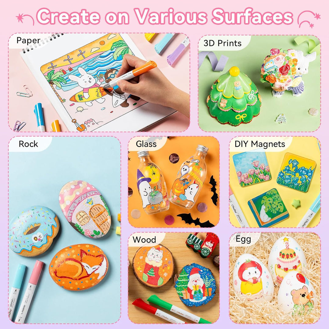 Ohuhu Acrylstifte mit Automatische Tinte, 24 Farben, doppelte Spitzen(Pinsel und Rundspitze) hohe De