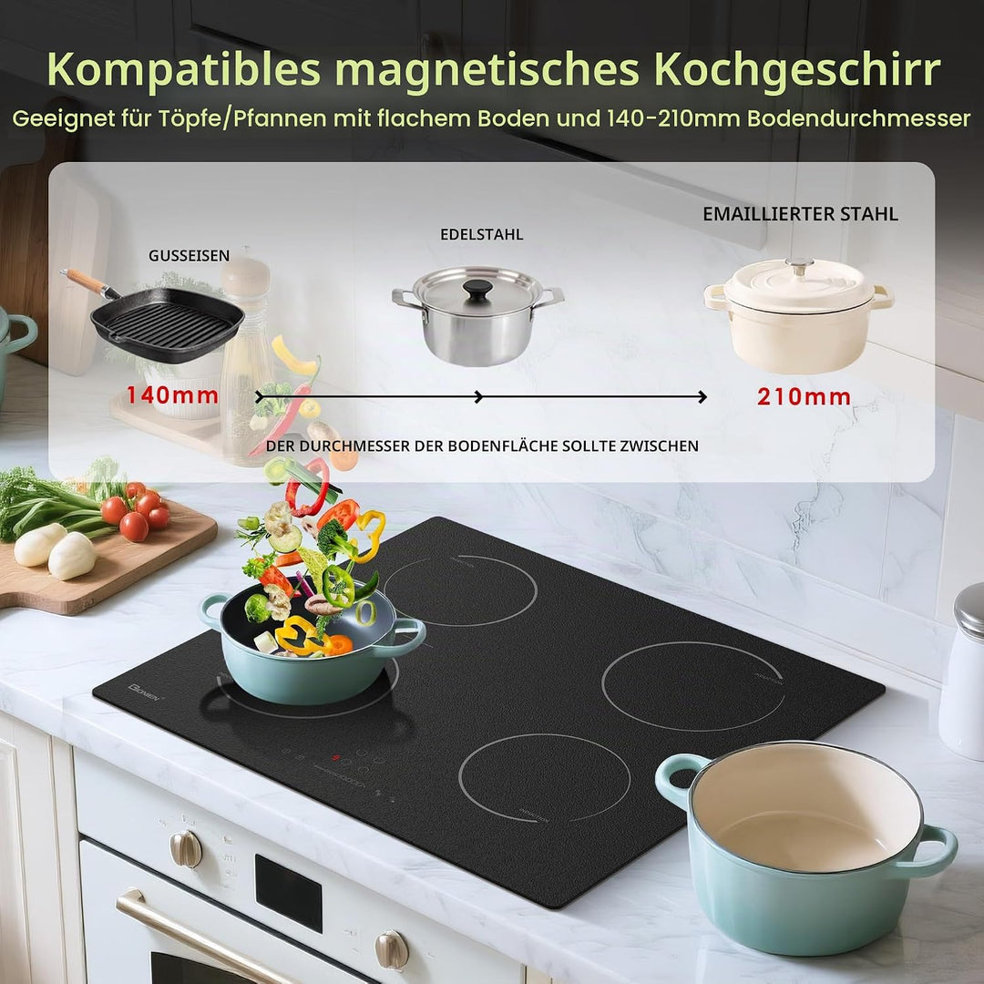 GIONIEN Induktionskochfeld mit Stecker 60cm 16Amp,Integriertes Elektrokochfeld Plug in mit Brückenzo