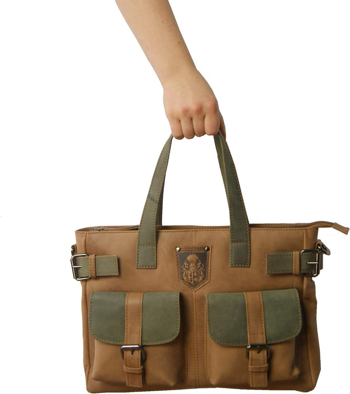 BARON of MALTZAHN Citybag Schultertasche CHAGALL aus oliv-braunem Leder, incl. Lederpflege