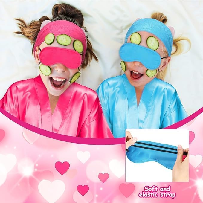 LYCN 10 Stück Spa Bademantel Mädchen, Satin Kimono Bademantel mit 10 Seiden-Augenmasken und 10 Haarb