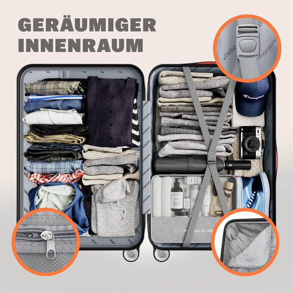Monzana Exopack 3er Set Koffer | Champagner M, L, XL | TSA Schloss, Gel-Griff | Reisekoffer Rollkoff