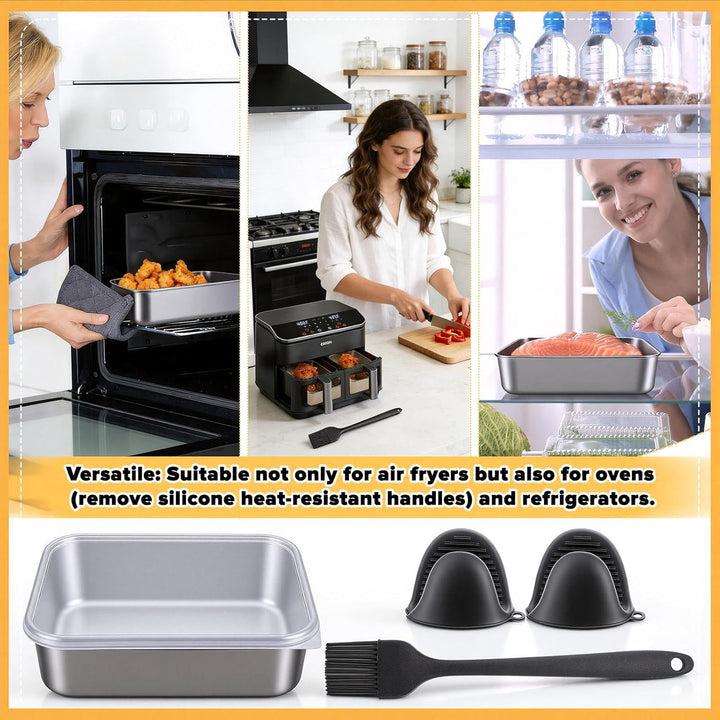 Kleine Auflaufform für Airfryer 20 * 15 * 5cm Edelstahl Auflaufform für Heissluftfritteuse mit Decke