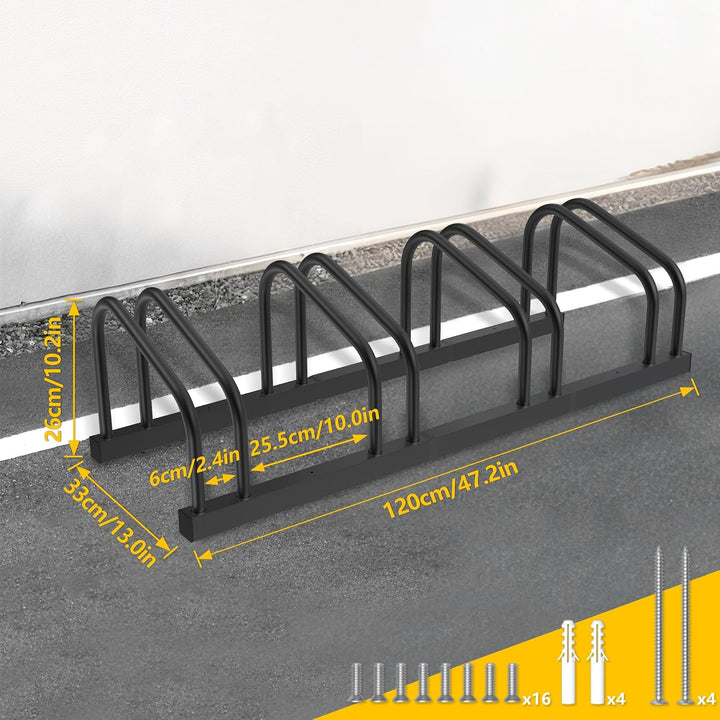 Aufun Fahrradständer Aufstellständer aus Stahl Für 4 Fahrräder, Mehrfachständer mit 37cm Radständer