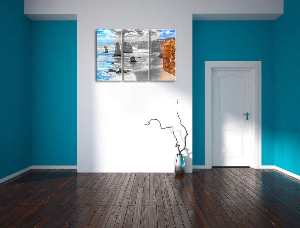 Sansteinklippen an blauem Meer schwarz/weiss 3-Teiler Leinwandbild 120x80 Bild auf Leinwand, XXL rie