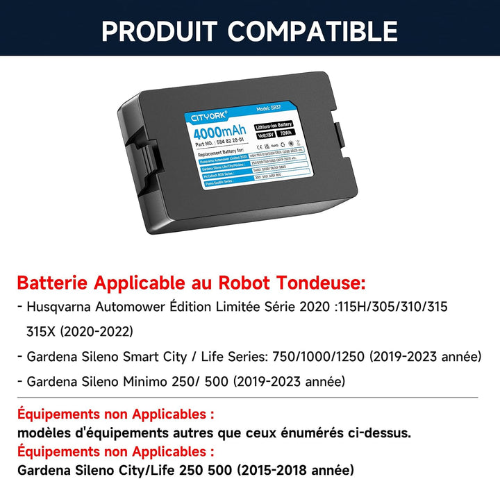 18V/4000mAh Mähroboter Akku für Gardena Sileno Minimo/Smart City/Smart Life: 1250/1000/750(Baujahr 2