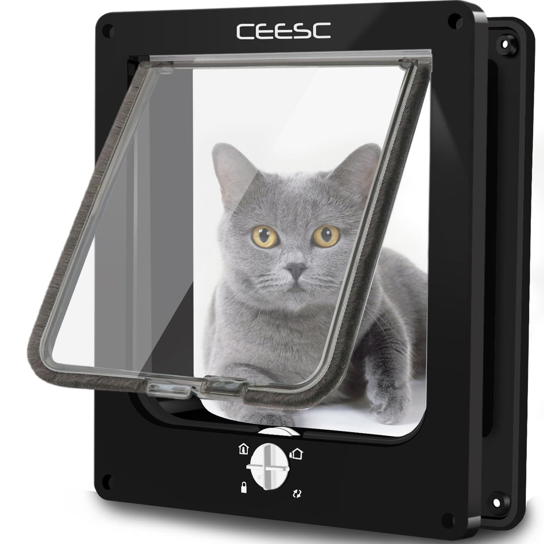 CEESC Grosse Katzenklappe, magnetische Haustiertür mit 4-Wege-Drehverschluss für kleine Hunde und Ka