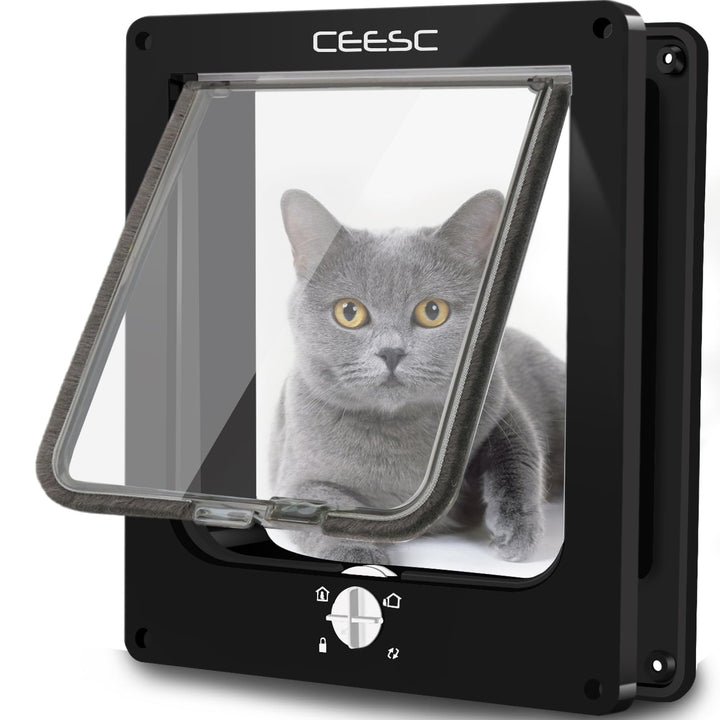 CEESC Grosse Katzenklappe, magnetische Haustiertür mit 4-Wege-Drehverschluss für kleine Hunde und Ka