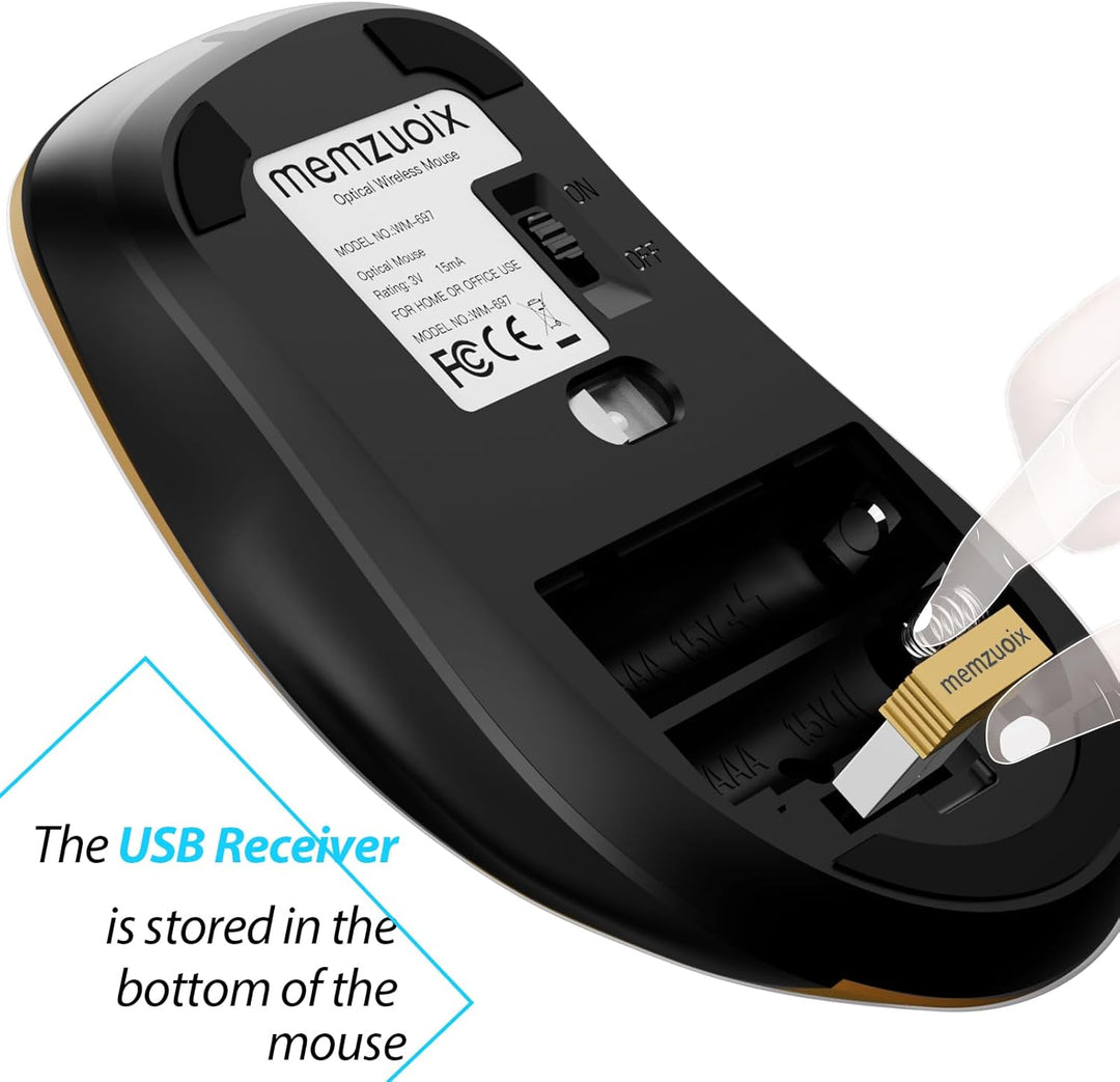 memzuoix Kabellose Maus 2.4GHz, Tragbare Optische Wireless Maus 1400 DPI mit Mini-USB-Empfänger, 5 T