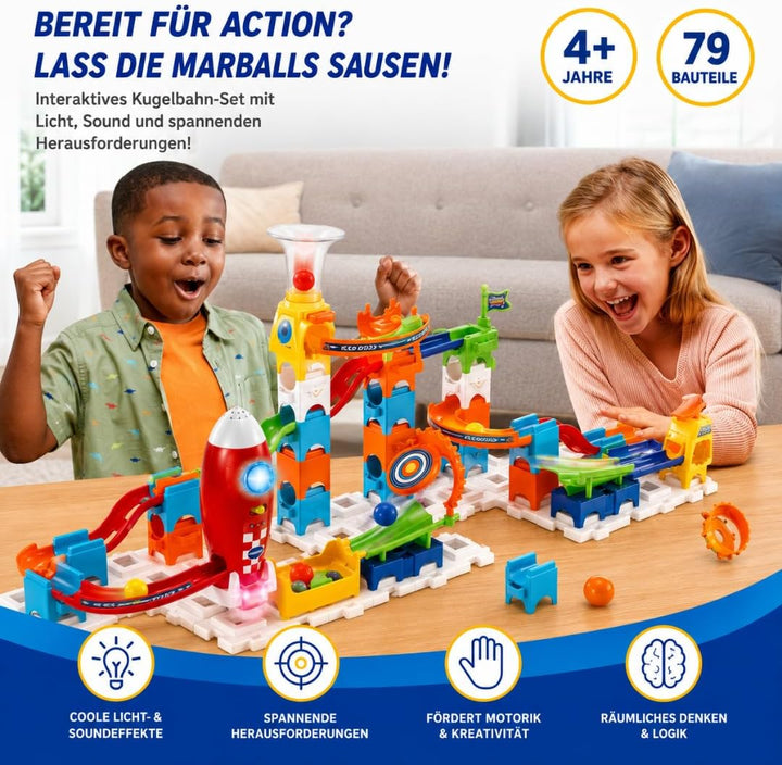 VTech Marble Rush - Rocket Set M100 E – Interaktive Murmelbahn mit spannenden Bahnelementen, verschi