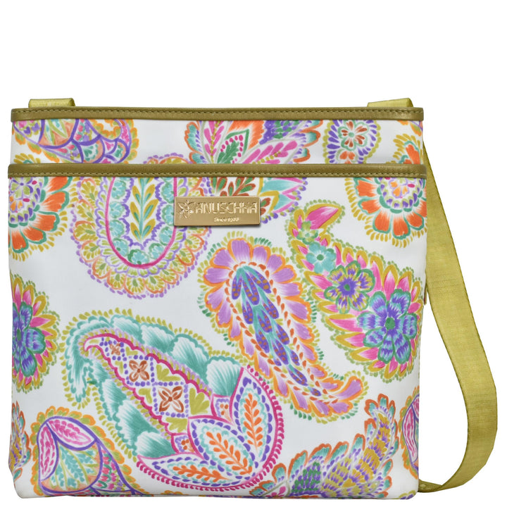 Anuschka Crossbody Tasche mit Einsteckfach - Wanderlust Kollektion - Nylonstoff mit Leder Trim und K