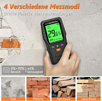 MEISITOOL Holzfeuchtemessgerät Feuchtemessgerät mit Hintergrundbeleuchtung LCD-Display Wasserleckdet