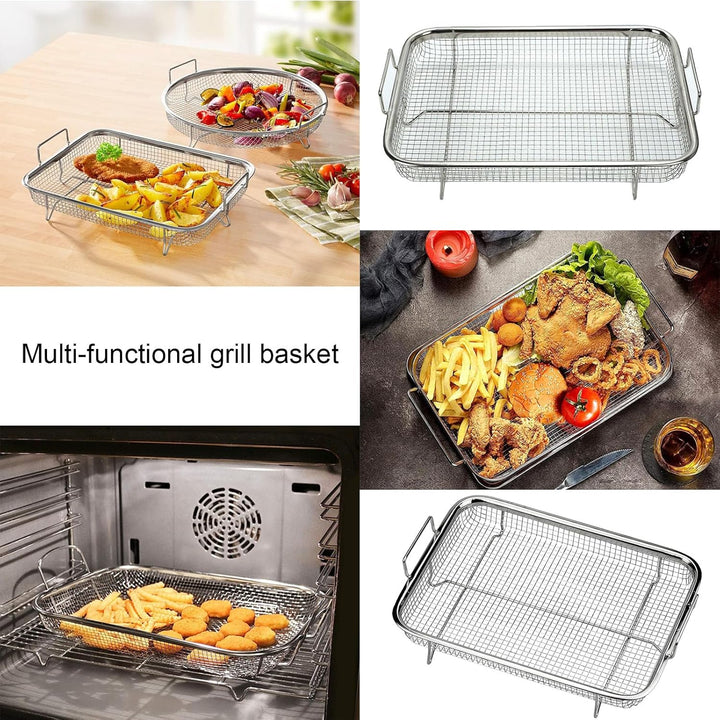 Backofen Gitter,Grillkorb, Knusperkorb, Mesh-Grillkorb, Edelstahl-Grillkorb mit Griff, grillkorb pom