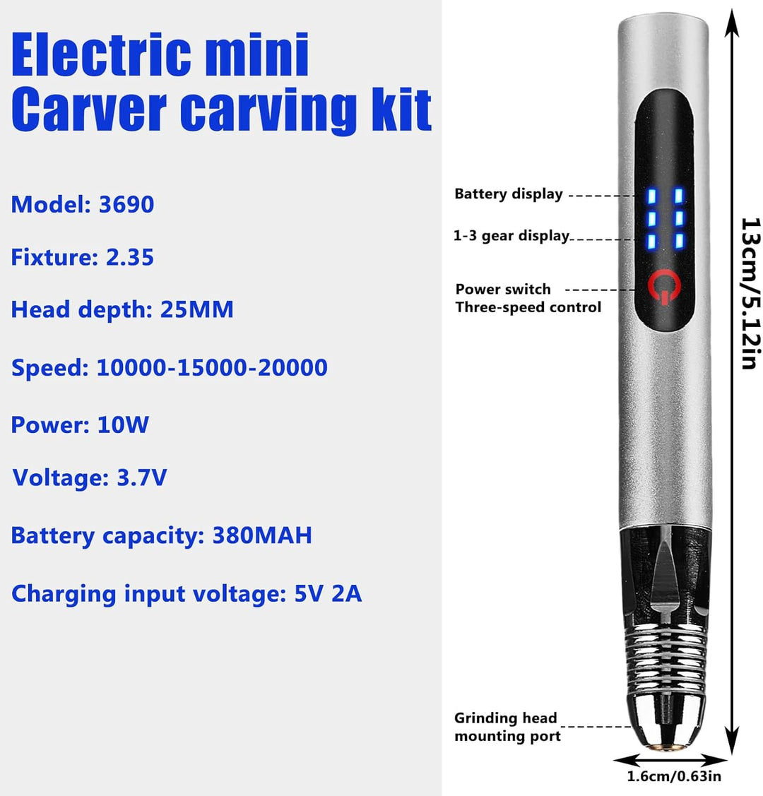 Elektrische Gravierstift, Wiederaufladierbar Gravur Werkzeug Kit, Mini Gravurwerkzeug mit Gravurzube