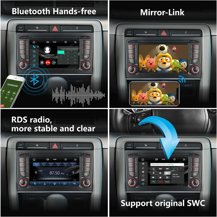 YZKONG Autoradio für Audi A4 S4 RS4 2003-2012 kompatibel mit dem drahtlosen Carplay Android Auto, 7