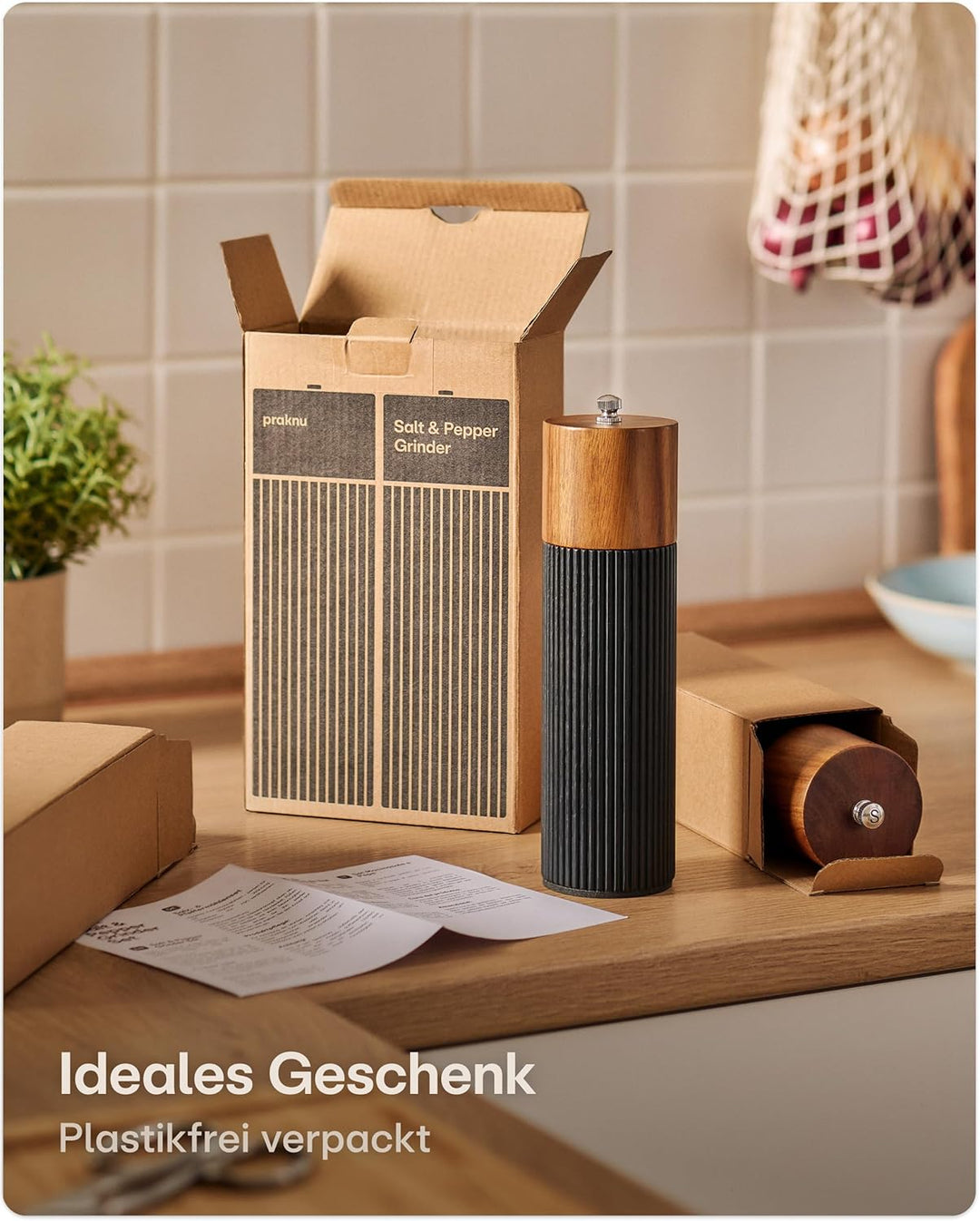 Praknu Salz & Pfeffermühle Set aus FSC® Akazienholz – Edles Design mit Keramikmahlwerk – Stufenlos E