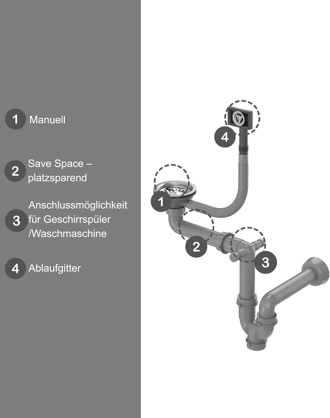QUADRON | EDWARD Granitspüle mit einem Becken | Spülbeckenstöpsel und Abfluss im Lieferumfang enthal