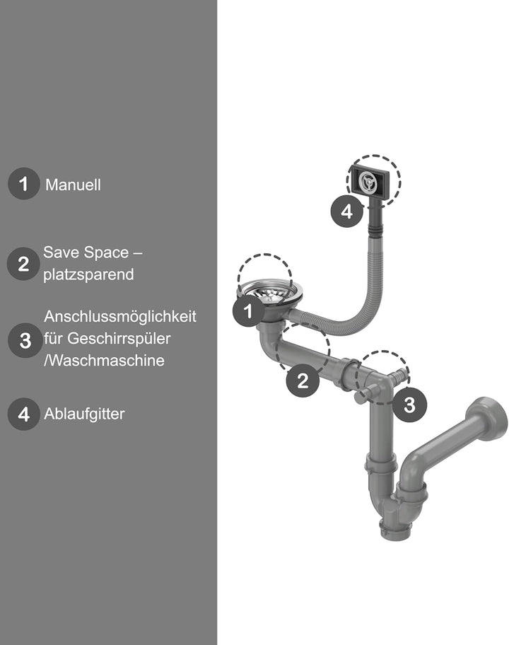 QUADRON | EDWARD Granitspüle mit einem Becken | Spülbeckenstöpsel und Abfluss im Lieferumfang enthal