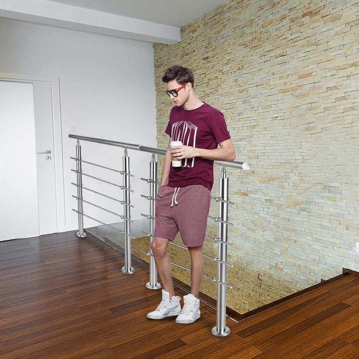XMTECH Geländer Treppengeländer Handlauf Ø42mm aus Edelstahl, Brüstung Treppe Bausatz mit Querstab f