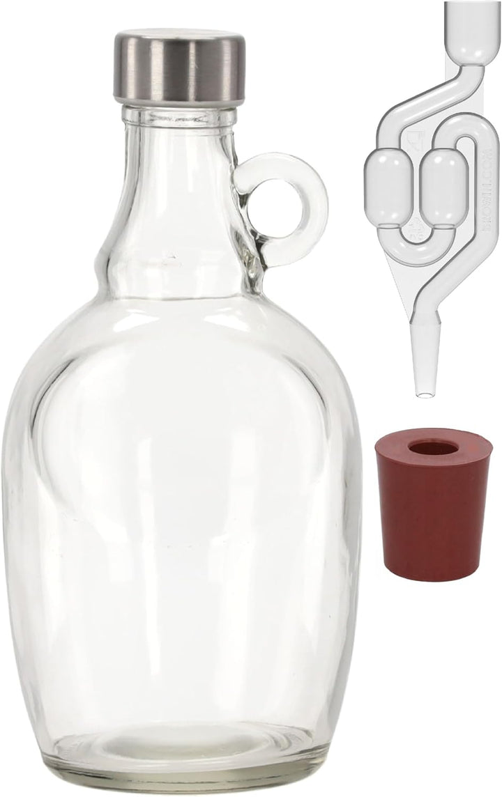 lilawelt24 6X 1L Gärballon mit rundem Griff Rundgriff Flasche +Gummistopfen + Gärröhrchen Set Set We