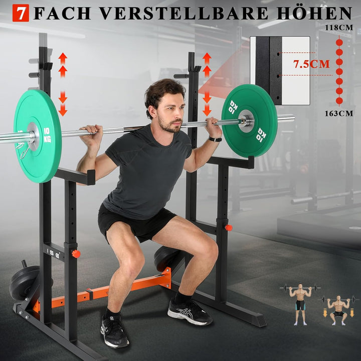 ISE Hantelständer Squat-Rack,hantelständer,langhantelständer mit 7 Höhenverstellbar Langhantelablage