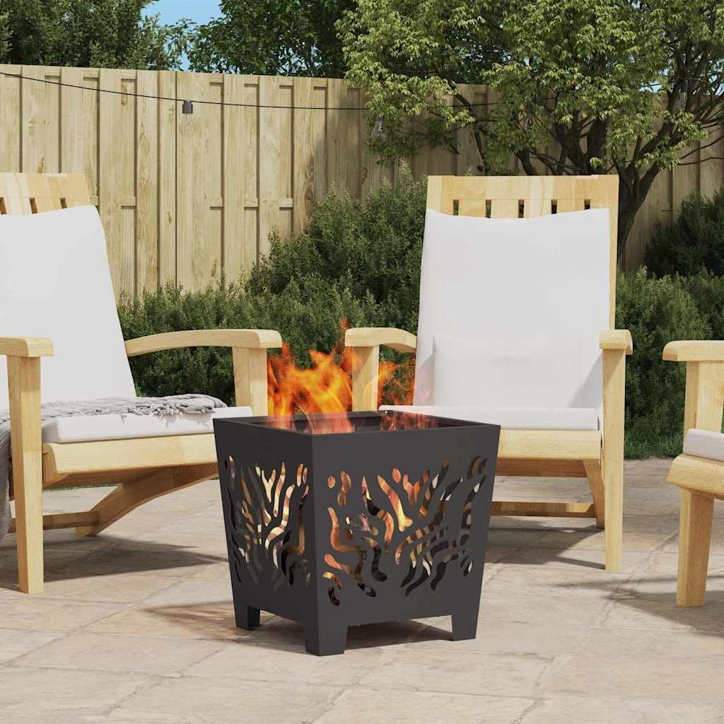 vidaXL Feuerstelle Schwarz 40 x 40 x 40 cm Stahl, Feuerstelle für draussen, modernes Metall-Design,