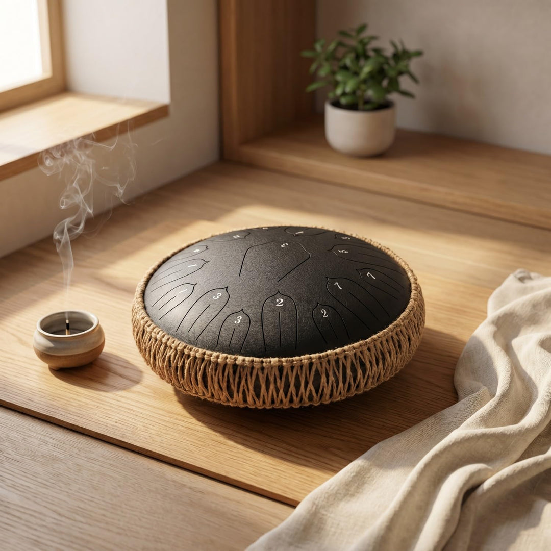 Musfunny Steel Tongue Drum, 12 Zoll 15 Tone Zungentrommel Handpan Trommel, D-Dur Steel Pan Töne Schl