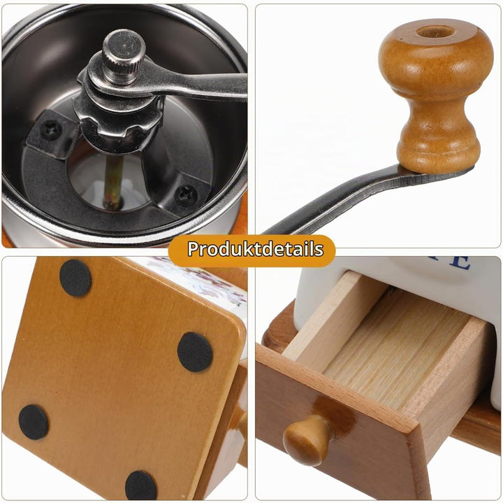 ABOOFAN Retro-Kaffeemühle, Vintage-Handkaffeemühle mit Handkurbel, Holzschublade, Espressomühle für