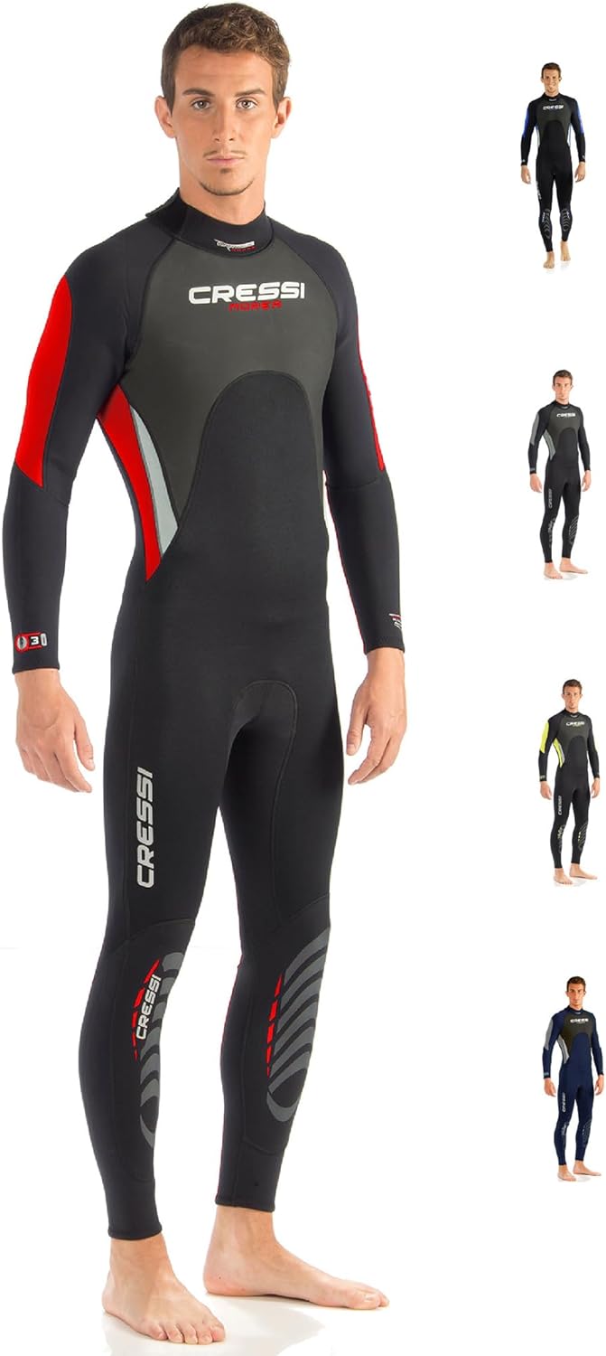 Cressi Morea Herren - Neoprenanzug 3mm für alle Wassersportarten L/4 Schwarz/Rot/Silber, L/4 Schwarz