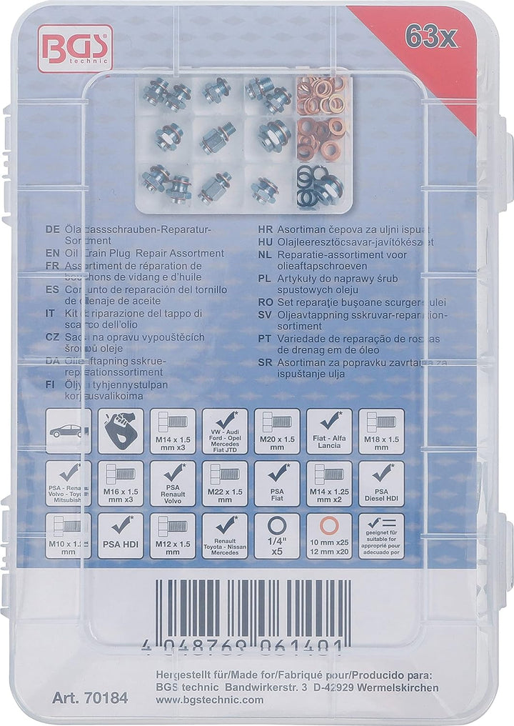 BGS 70184 | Ölablassschrauben-Reparatur-Sortiment | 63-TLG.