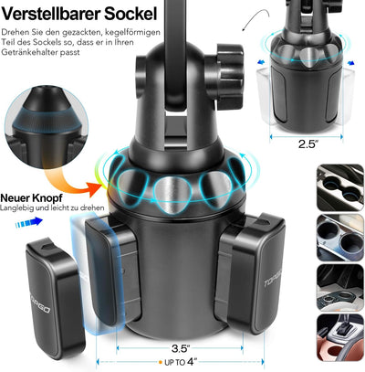 TOPGO Getränkehalter, Handyhalterung, kein Schütteln, stabile und verstellbare Stange, Auto-Getränke