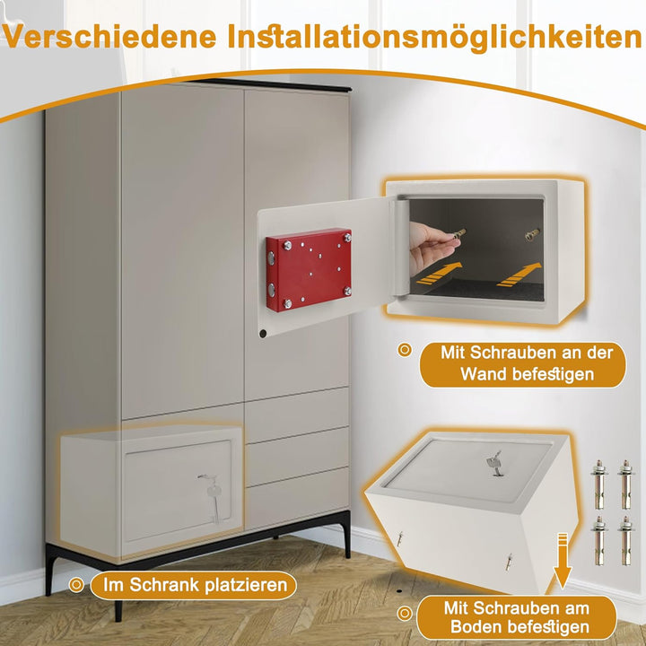 Tresor Safe Möbeltresor Feuerfest & Wasserdicht (31x20x20 cm - L) mit 2 Schlüsseln Geldschrank für B