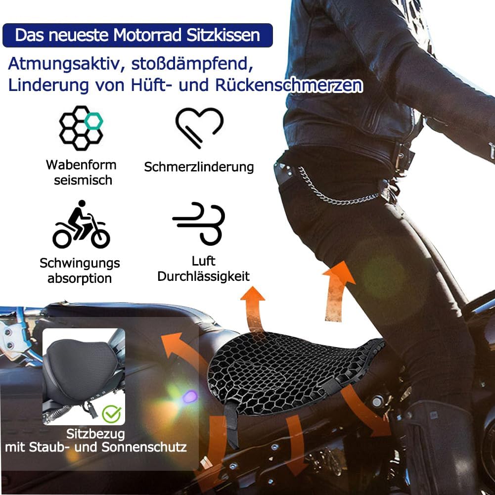PhyiFlbey Motorrad Sitzkissen Druckentlastung Stossdämpfend Motorrad Sitzkissen Motorrad Sitzkissen