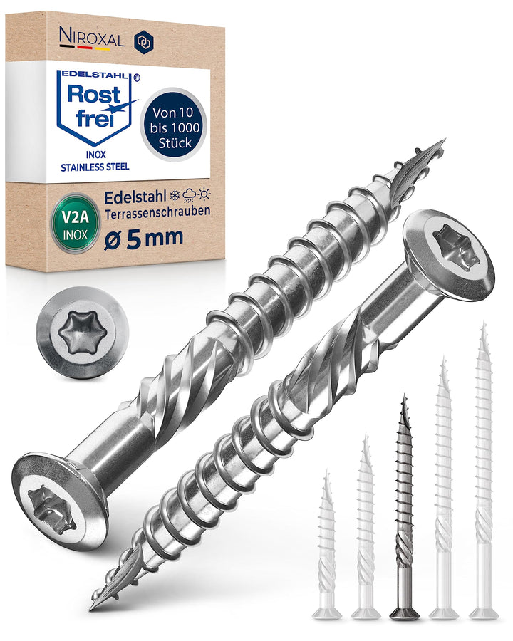 Terrassenschrauben 5x60 Edelstahl A2 Linsenkopfschrauben Torx Schrauben 5mm stark 200 Stück Holzschr