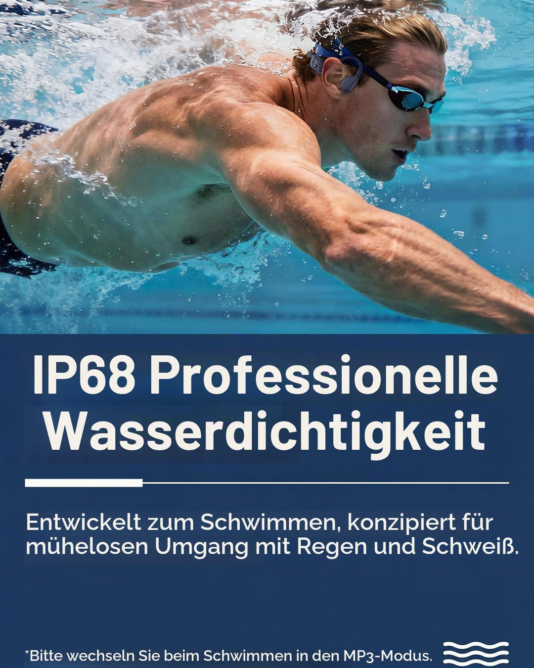 MONODEAL Knochenschall Kopfhörer Schwimmen, knochenschall kopfhörer IPX8 wasserdicht mit MP3-Player