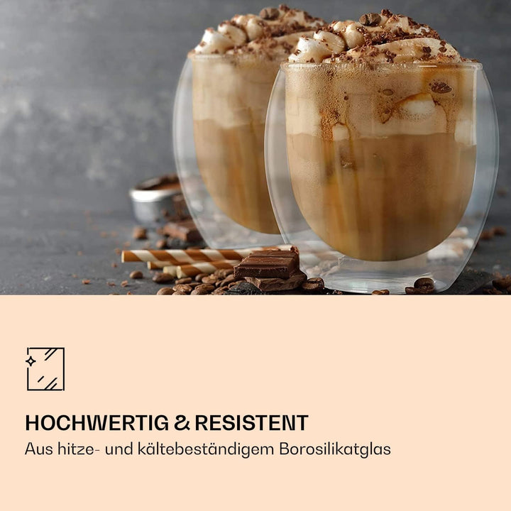 DUOS® Jumbo 4er Set Latte Macchiato Gläser Doppelwandig 2x 310ml + 2x 410ml + 4x Löffel, Doppelwandi