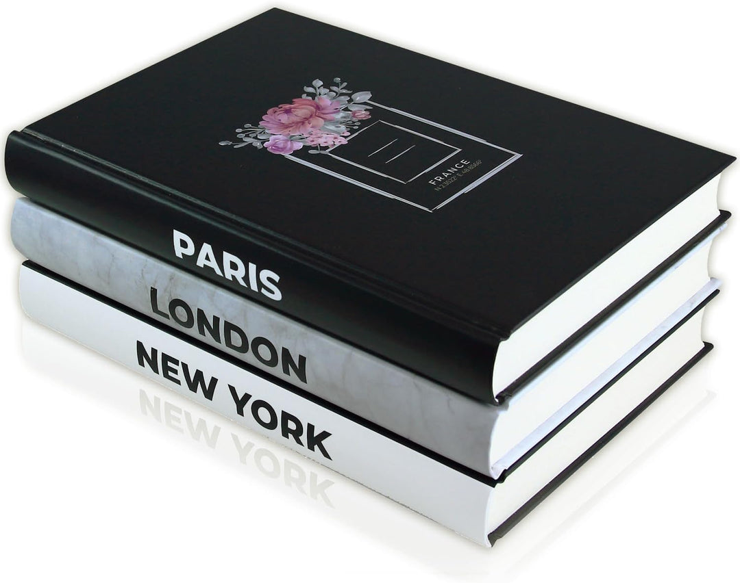 SOMEDA® Deko-Bücher 3er Set, Paris London New York, echte Bücher mit leeren Seiten, für Wohnzimmer K