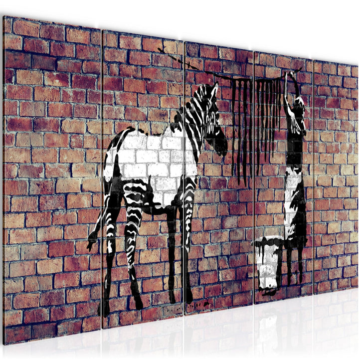 Runa Art Wandbild XXL Banksy Washing Zebra Loft Wohnzimmer 200 x 80 cm Braun 5 Teilig - Made in Germ